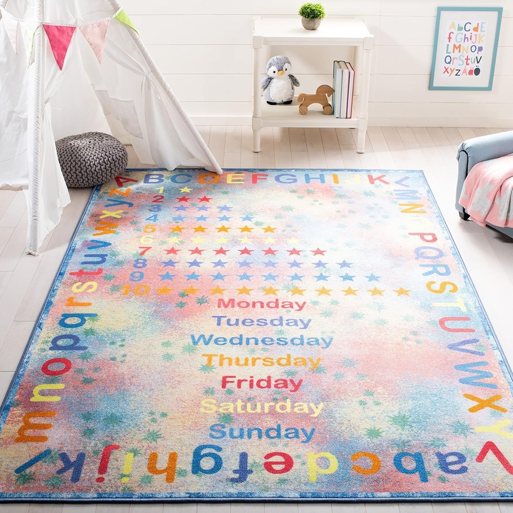 image:imageSAFAVIEH Washable Rug Kids Playhouse Collection 33 x 53 Blue amp Orange Slip Resistant amp Easy to Clean Ideal for Kids Room Playroom Nursery Boys amp Girls Room KPH251MBlueOrange