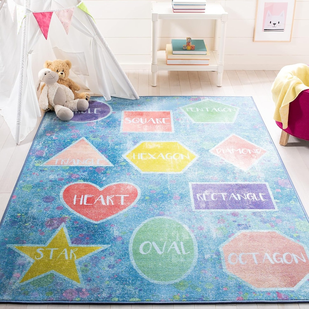 image:imageSAFAVIEH Washable Rug Kids Playhouse Collection 33 x 53 Blue amp Pink Slip Resistant amp Easy to Clean Ideal for Kids Room Playroom Nursery Boys amp Girls Room KPH201MBluePink
