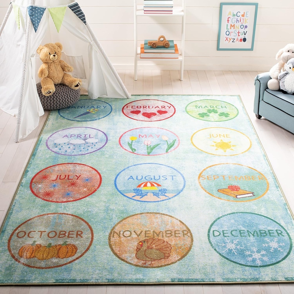 image:imageSAFAVIEH Washable Rug Kids Playhouse Collection 33 x 53 Green amp Blue Slip Resistant amp Easy to Clean Ideal for Kids Room Playroom Nursery Boys amp Girls Room KPH256YGreenBlue