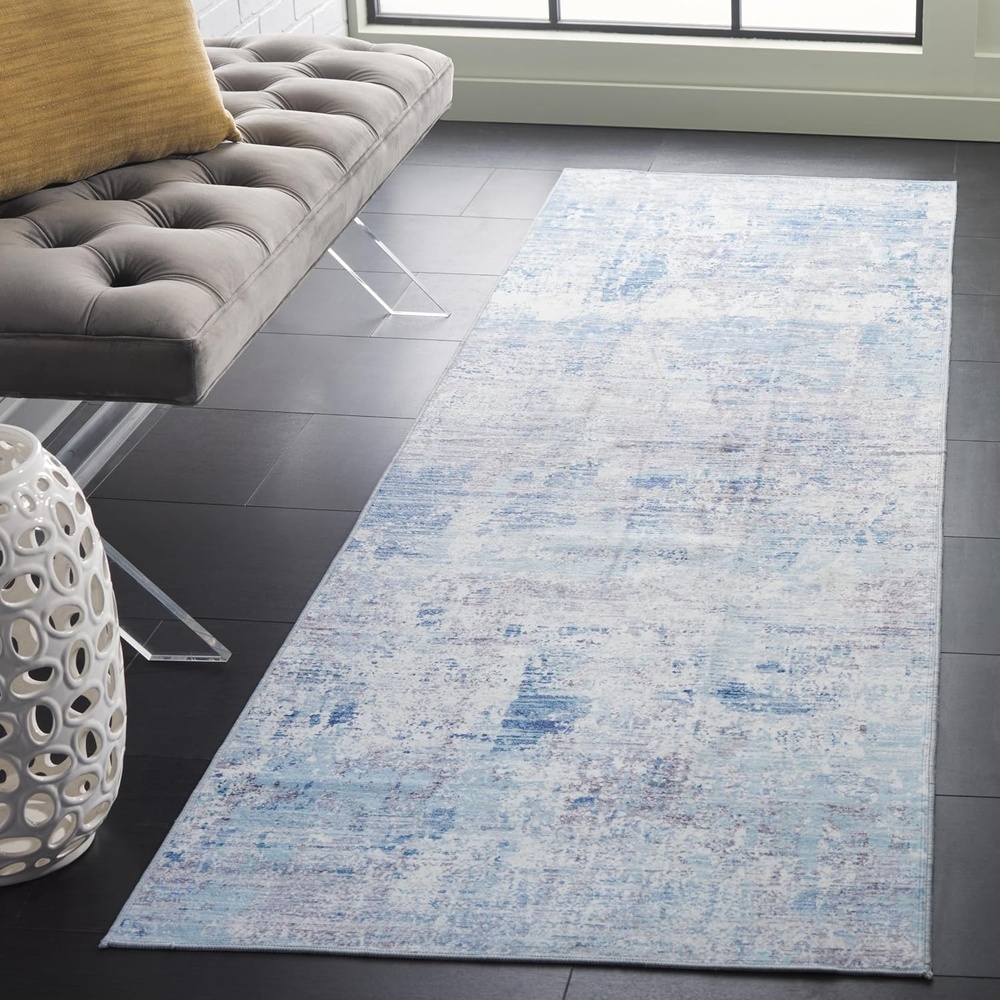 image:imageSAFAVIEH Washable Rug Malibu Collection 5 x 8 Beige amp Blue Slip Resistant amp Easy Cleaning Ideal for Living Room Bedroom Home Office Nursery Kids Playroom Dining Space MBU944BGreyLight Blue