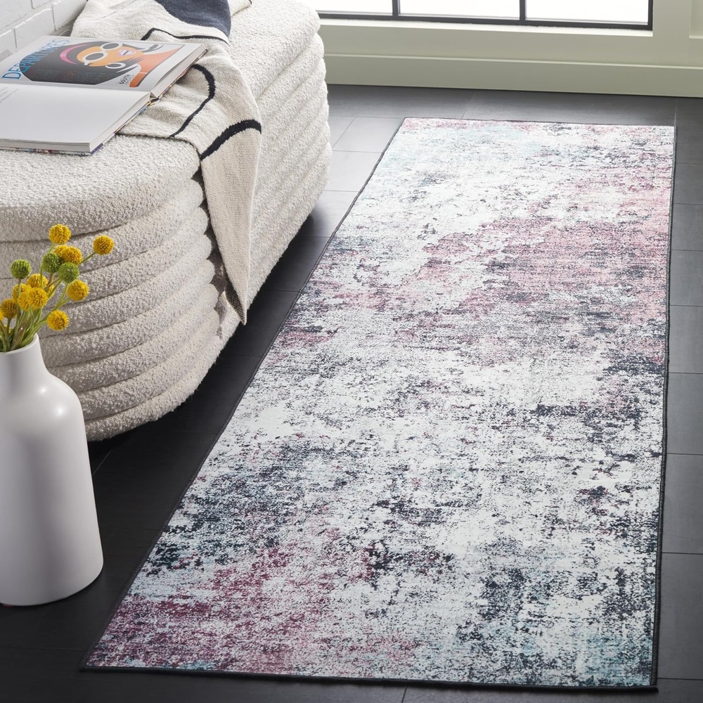 image:imageSAFAVIEH Washable Rug Malibu Collection  5 x 8 Beige amp Turquoise Slip Resistant amp Easy Cleaning Ideal for Living Room Bedroom Home Office Nursery Kids Playroom Dining Space MBU943BPlumBlack