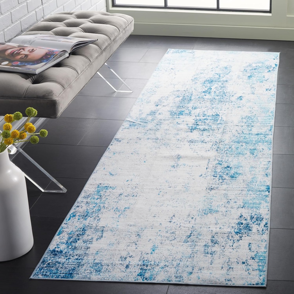 image:imageSAFAVIEH Washable Rug Malibu Collection 5 x 8 Beige amp Turquoise Slip Resistant amp Easy Cleaning Ideal for Living Room Bedroom Home Office Nursery Kids Playroom Dining Space MBU943BBeigeTurquoise