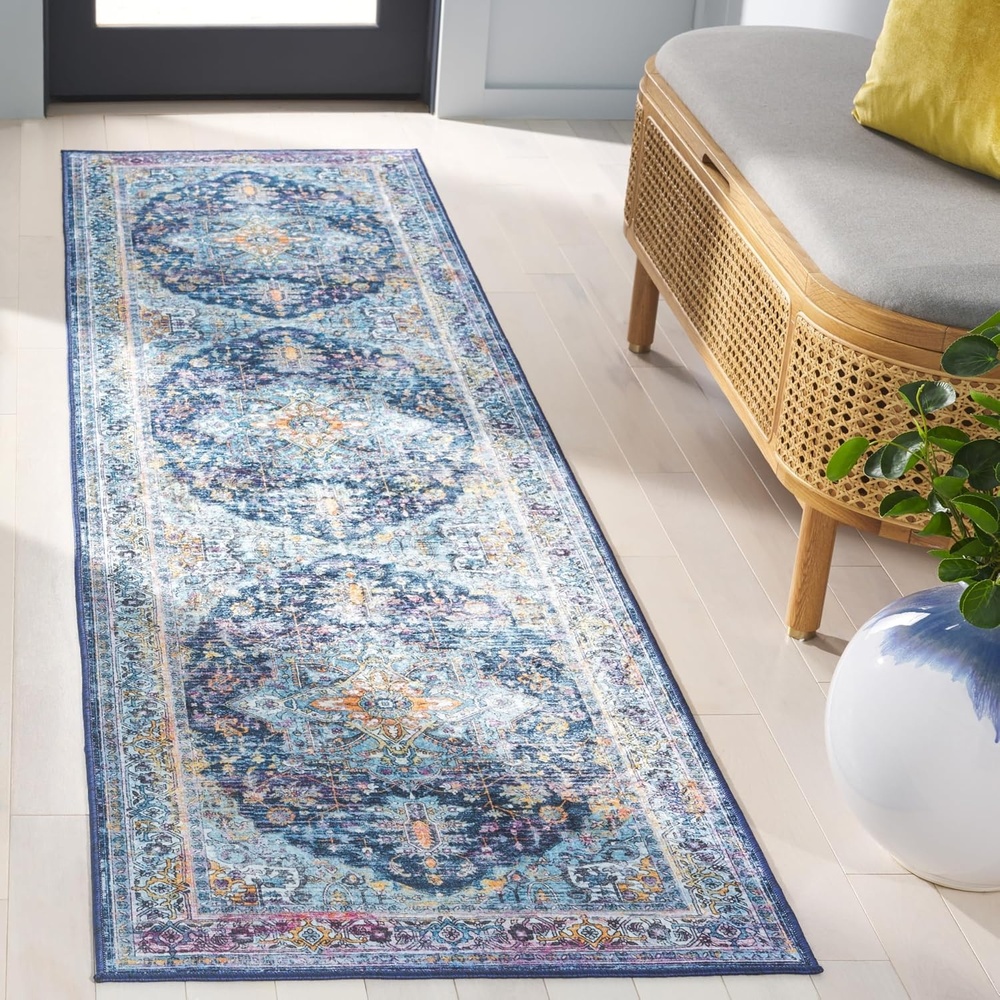 image:imageSAFAVIEH Washable Rug Orlando Collection 8 x 10 Light Blue amp Navy NonShedding amp Easy to Clean Ideal for Living Room Bedroom Dining Space ORL756KLight BlueNavy