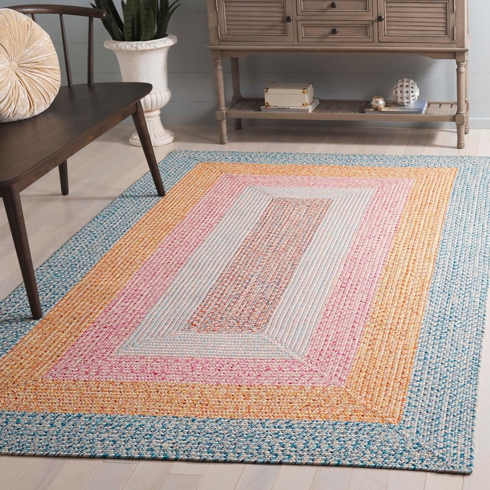 image:imageSAFAVIEH Washable Rug Outdoor Braided Collection 6 x 9 Oval Brown amp Light Brown Handmade amp Reversible NonShedding amp Easy to Clean Ideal for Patio Backyard Mudroom BRD318SAquaPink