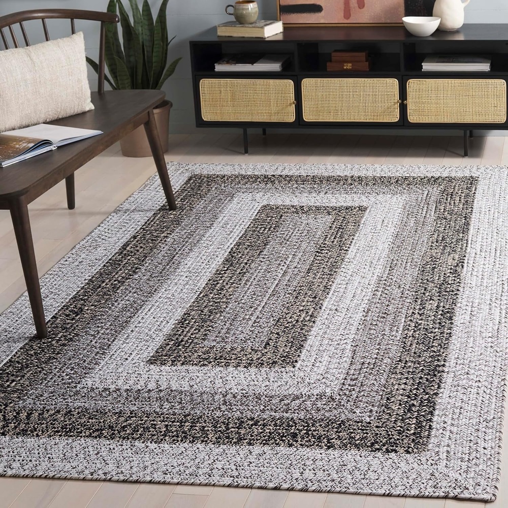 image:imageSAFAVIEH Washable Rug Outdoor Braided Collection 6 x 9 Oval Brown amp Light Brown Handmade amp Reversible NonShedding amp Easy to Clean Ideal for Patio Backyard Mudroom BRD318SIvoryBlack