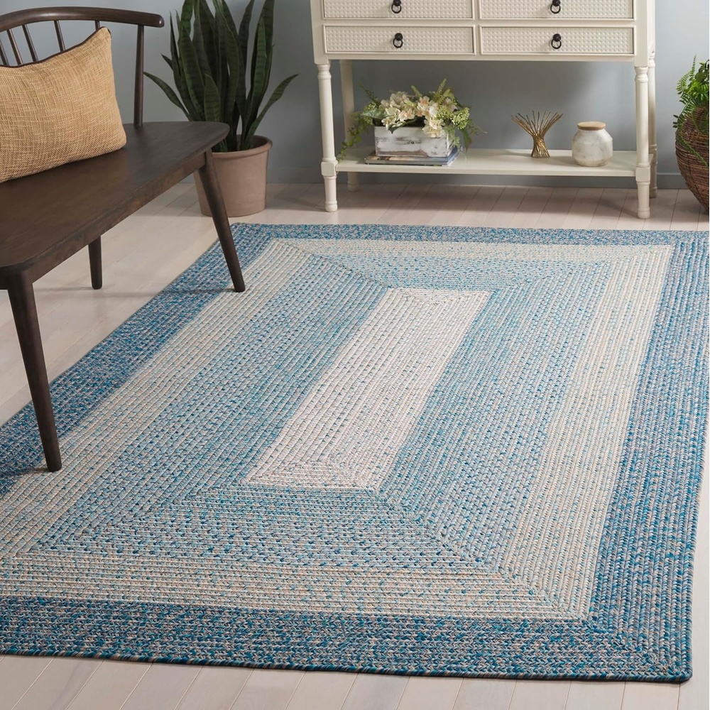image:imageSAFAVIEH Washable Rug Outdoor Braided Collection 6 x 9 Oval Brown amp Light Brown Handmade amp Reversible NonShedding amp Easy to Clean Ideal for Patio Backyard Mudroom BRD318SBlueAqua