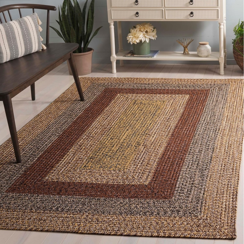 image:imageSAFAVIEH Washable Rug Outdoor Braided Collection 6 x 9 Oval Brown amp Light Brown Handmade amp Reversible NonShedding amp Easy to Clean Ideal for Patio Backyard Mudroom BRD318SBrownGold