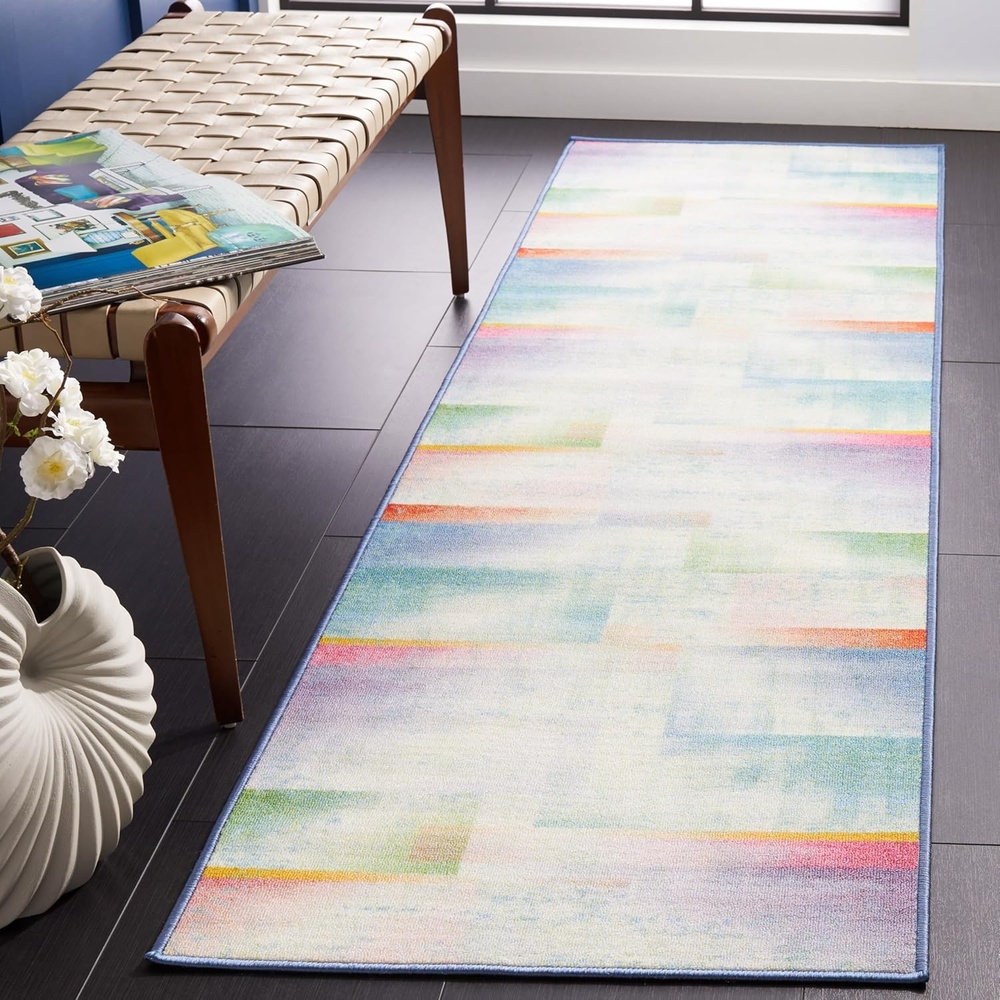 image:imageSAFAVIEH Washable Rug Paint Brush Collection 55 x 76 Blue amp Green Slip Resistant amp Easy to Clean Ideal for Living Room Bedroom Nursery Kids Playroom Dining Space PTB188MBlueGreen
