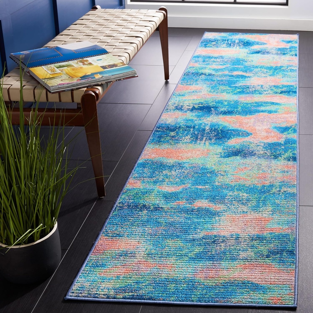image:imageSAFAVIEH Washable Rug Sequoia Collection 55 x 76 Blue amp Orange Slip Resistant amp Easy to Clean Ideal for Living Room Bedroom Dining Space SEQ151MBlueOrange