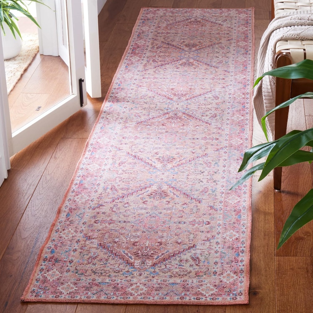 image:imageSAFAVIEH Washable Rug Serapi Collection 53 x 76 Blue amp Rust Slip Resistant amp Easy to Clean Ideal for Living Room Bedroom Dining Space SEP515MBeigePink