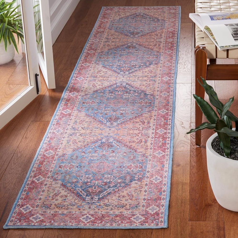 image:imageSAFAVIEH Washable Rug Serapi Collection 53 x 76 Blue amp Rust Slip Resistant amp Easy to Clean Ideal for Living Room Bedroom Dining Space SEP515MBlueRust