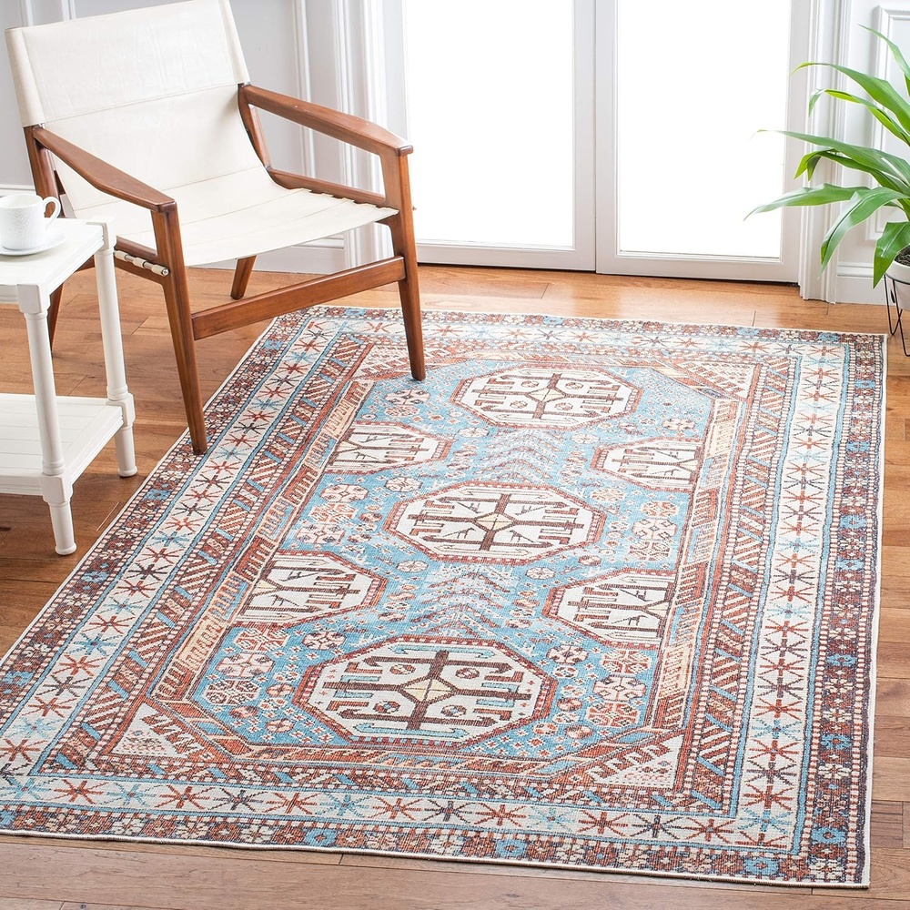 image:imageSAFAVIEH Washable Rug Serapi Collection 53 x 77 Light Blue amp Brown Slip Resistant amp Easy to Clean Ideal for Living Room Bedroom Dining Space SEP383JLight BlueBrown