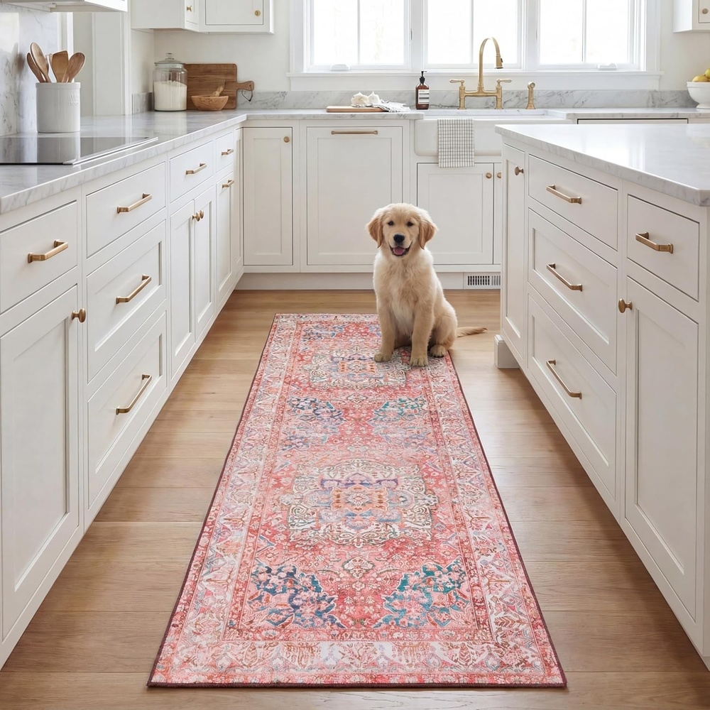 image:imageSAFAVIEH Washable Rug Tucson Collection 4 x 6 Rose amp Beige Slip Resistant amp Easy to Clean Ideal for Foyer Kitchen Nursery Office Bedroom TSN122RRoseBeige