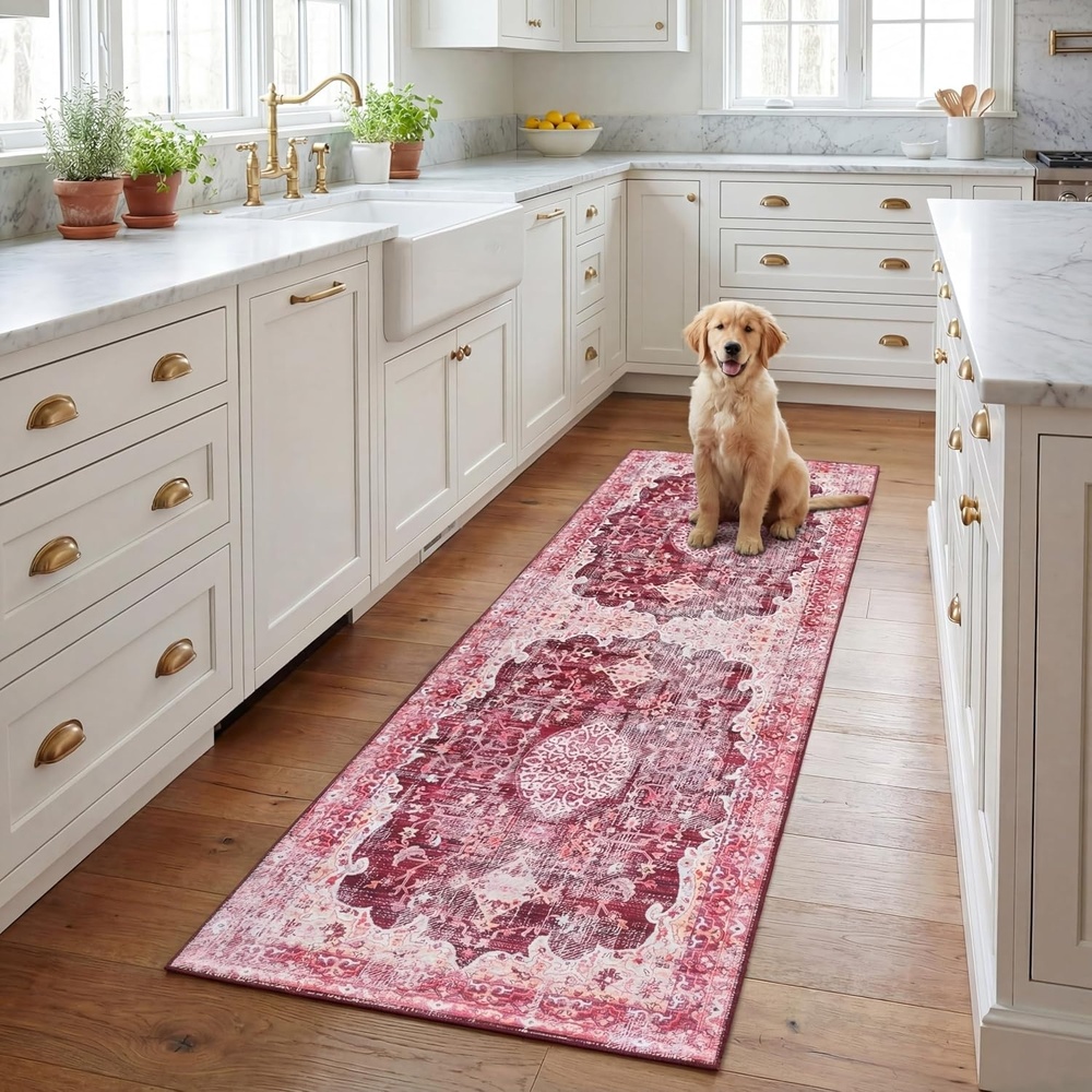 image:imageSAFAVIEH Washable Rug Tucson Collection 5 x 8 Fuchsia amp Purple Slip Resistant amp Easy to Clean Ideal for Living Room Bedroom Dining Space TSN206PBurgundyPink
