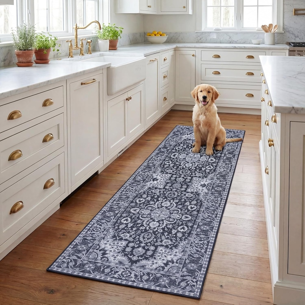 image:imageSAFAVIEH Washable Rug Tucson Collection 5 x 8 Light Blue amp Navy Slip Resistant amp Easy to Clean Ideal for Living Room Bedroom Dining Space TSN147MBlackBeige
