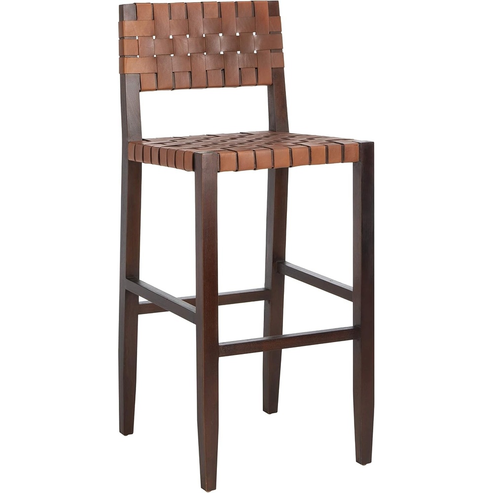 image:imageSafavieh Home Collection Paxton Cognac and Walnut Woven 30inch Leather Bar Stool