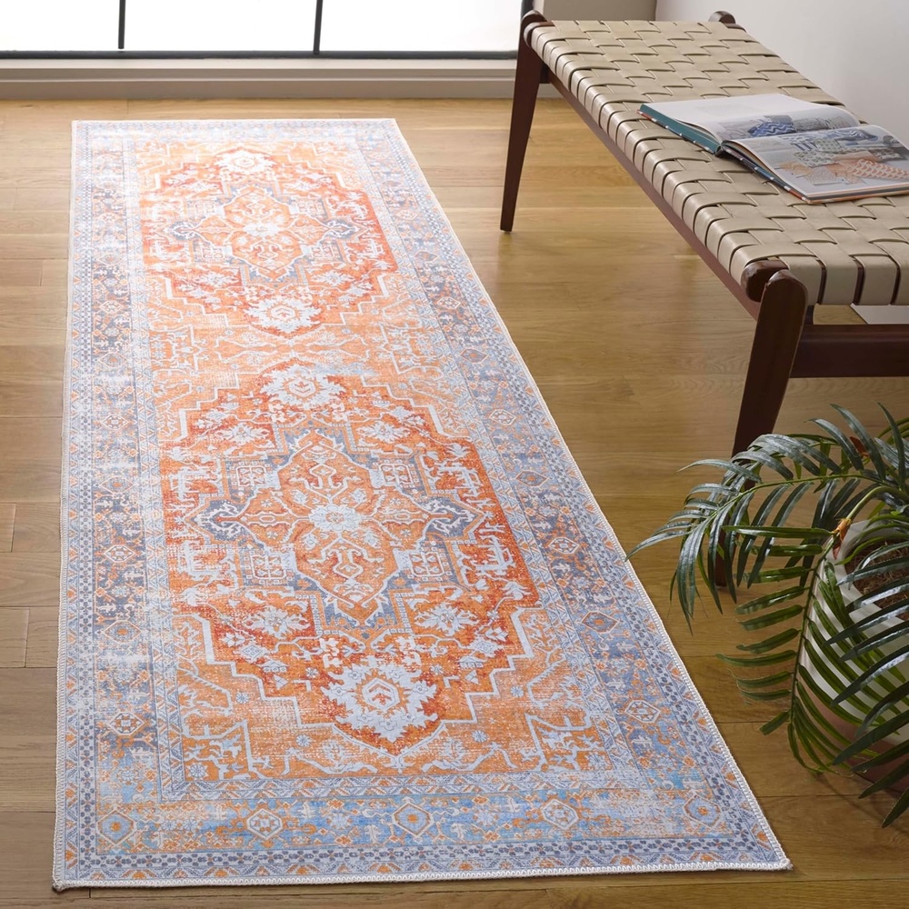image:imageSafavieh Washable Rug Arizona Collection 8 x 10 Rust amp Grey Slip Resistant amp Easy to Clean Ideal for Living Room Bedroom Home Office Dining Space ARZ223QRustGrey