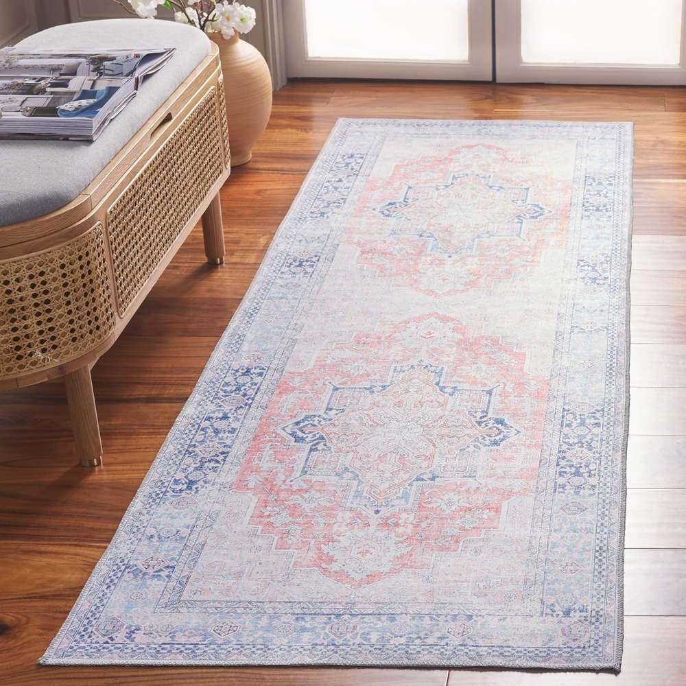 image:imageSafavieh Washable Rug Arizona Collection 8 x 10 Rust amp Grey Slip Resistant amp Easy to Clean Ideal for Living Room Bedroom Home Office Dining Space ARZ223QRustNavy