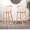 SAFAVIEH Home Collection Blanchard Farmhouse Natural/White Solid Wood Windsor Spindle 29-inch Seat Height Bar Stool Set of 2(Natural)
