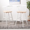 SAFAVIEH Home Collection Blanchard Farmhouse Natural/White Solid Wood Windsor Spindle 29-inch Seat Height Bar Stool Set of 2(Natural/White)