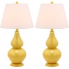 SAFAVIEH Lighting Collection Cybil Modern Contemporary Blood Orange Double Gourd Glass 27-inch Bedroom Living Room Home Office Desk Nightstand Table Lamp Set of 2 (LED Bulbs Included)(Yellow)
