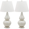 SAFAVIEH Lighting Collection Cybil Modern Contemporary Blood Orange Double Gourd Glass 27-inch Bedroom Living Room Home Office Desk Nightstand Table Lamp Set of 2 (LED Bulbs Included)(Pearl Grey – Set of 2)