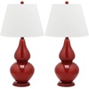 SAFAVIEH Lighting Collection Cybil Modern Contemporary Blood Orange Double Gourd Glass 27-inch Bedroom Living Room Home Office Desk Nightstand Table Lamp Set of 2 (LED Bulbs Included)(Red – Set of 2)