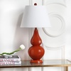 SAFAVIEH Lighting Collection Cybil Modern Contemporary Blood Orange Double Gourd Glass 27-inch Bedroom Living Room Home Office Desk Nightstand Table Lamp Set of 2 (LED Bulbs Included)(Orange – Set of 2)