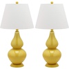 SAFAVIEH Lighting Collection Cybil Modern Contemporary Blood Orange Double Gourd Glass 27-inch Bedroom Living Room Home Office Desk Nightstand Table Lamp Set of 2 (LED Bulbs Included)(Yellow)