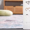 SAFAVIEH Washable Rug Malibu Collection – 5′ x 8′, Beige & Blue, Slip Resistant & Easy Cleaning, Ideal for Living Room, Bedroom, Home Office, Nursery, Kids Playroom, Dining Space (MBU944B)(Plum/Green)