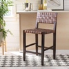 Safavieh Home Collection Paxton Cognac and Walnut Woven 24-inch Leather Counter Stool