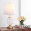 Safavieh Lighting Collection Kaiden Clear/ Brass Gold 24-inch Bedroom Living Room Home Office Desk Nightstand Table Lamp (LED Bulb Included)