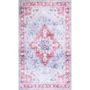 Martha Stewart x SAFAVIEH Machine Washable Area Rug Collection – 5′ x 7′, Red & Blue, Slip Resistant & Easy Cleaning, Ideal for Ideal for Living Room, Bedroom, Dining Space (MSRW148M)(Red/Blue)