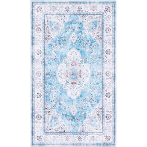 Martha Stewart x SAFAVIEH Machine Washable Area Rug Collection – 5′ x 7′, Turquoise & Beige, Slip Resistant & Easy Cleaning, Ideal for Ideal for Living Room, Bedroom, Dining Space (MSRW136K)(Turquoise/Beige)