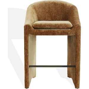 SAFAVIEH Couture Collection – Kagan Taupe Chenille 31 Inch Bar Stool, Upholstered Bar-Height Seating with Curved Back, Fully Assembled (SFV4858D)(Amber)