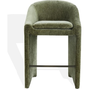 SAFAVIEH Couture Collection – Kagan Taupe Chenille 31 Inch Bar Stool, Upholstered Bar-Height Seating with Curved Back, Fully Assembled (SFV4858D)(Olive Green)