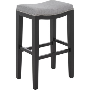 SAFAVIEH Furniture – Amabi 30-Inch Bar Stool – Cream Linen & Natural Brown Legs – Solid Wood – Ideal for Kitchen, Dining Room (BST5602A)(Grey/Black)