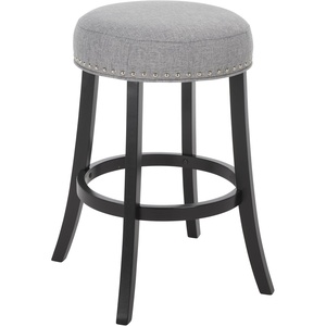 SAFAVIEH Furniture – Amato 26-Inch Counter Stool – Grey Linen & Black Legs – Solid Wood – Ideal for Kitchen, Dining Room (BST5600B)(Grey/Black)