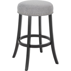 SAFAVIEH Furniture – Mumbai 29-Inch Bar Stool – Grey Linen Seat & Black Legs – Solid Wood with Nailhead Trim – Ideal for Kitchen, Dining Room, Bar Seating (BST5606B)(Grey/Black)