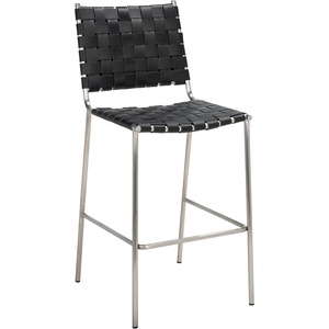 SAFAVIEH Home Collection Bahari White Woven Leather/Black 26-inch Kitchen Island Breakfast Nook Counter Stool (Fully Assembled)(Black/Silver)