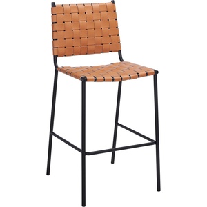 SAFAVIEH Home Collection Bahari White Woven Leather/Black 26-inch Kitchen Island Breakfast Nook Counter Stool (Fully Assembled)(Cognac/Black)