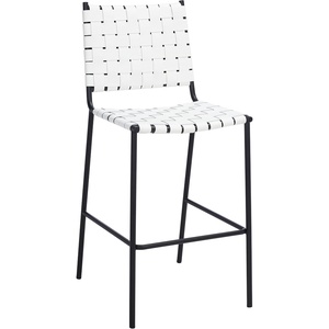 SAFAVIEH Home Collection Bahari White Woven Leather/Black 26-inch Kitchen Island Breakfast Nook Counter Stool (Fully Assembled)(White/Black)