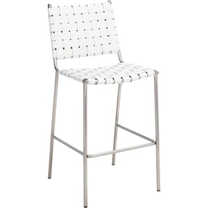 SAFAVIEH Home Collection Bahari White Woven Leather/Black 26-inch Kitchen Island Breakfast Nook Counter Stool (Fully Assembled)(White/Silver)