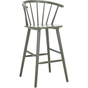 SAFAVIEH Home Collection Blanchard Farmhouse Natural/White Solid Wood Windsor Spindle 29-inch Seat Height Bar Stool Set of 2(Dusty Green)