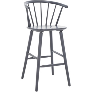 SAFAVIEH Home Collection Blanchard Farmhouse Natural/White Solid Wood Windsor Spindle 29-inch Seat Height Bar Stool Set of 2(Grey)