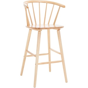 SAFAVIEH Home Collection Blanchard Farmhouse Natural/White Solid Wood Windsor Spindle 29-inch Seat Height Bar Stool Set of 2(Natural)