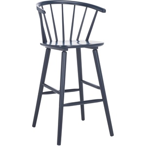 SAFAVIEH Home Collection Blanchard Farmhouse Natural/White Solid Wood Windsor Spindle 29-inch Seat Height Bar Stool Set of 2(Navy)