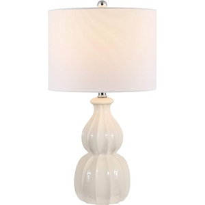 SAFAVIEH Lighting Collection – Wade Grey Double Gourd Ceramic Table Lamp, 26-Inch Accent Lamp for Bedroom, Living Room, Home Office (TBL4274A)(Ivory)