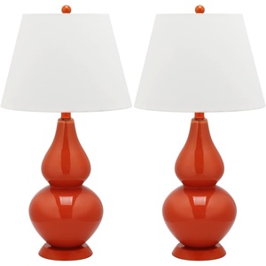 SAFAVIEH Lighting Collection Cybil Modern Contemporary Blood Orange Double Gourd Glass 27-inch Bedroom Living Room Home Office Desk Nightstand Table Lamp Set of 2 (LED Bulbs Included)(Orange – Set of 2)