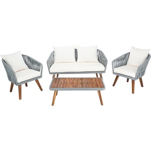 SAFAVIEH PAT7074A Outdoor Ransin Rope 4-Piece Seat Cushions and Pillows Included Patio Set